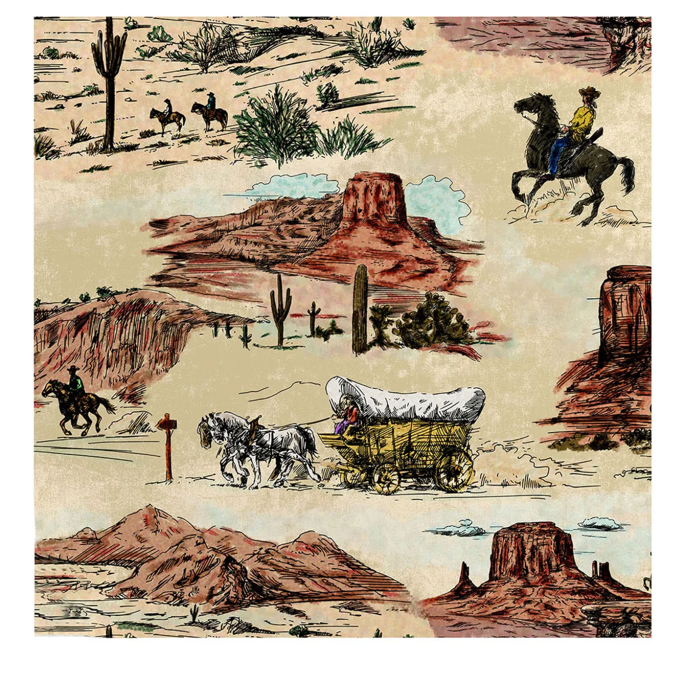 Carta da Parati Vintage Western con Cowboy e Cavalli