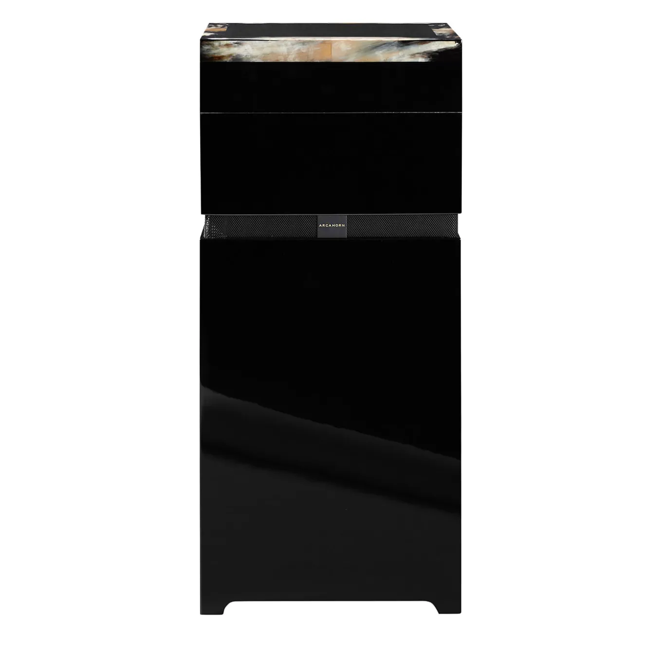 Cassa acustica Lyra in legno laccato nero lucido e corno