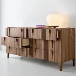 Cassettiera Domino con 6 cassetti in noce Canaletto