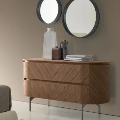 Cassettiera Opera in Noce Canaletto con Gambe in Nichel