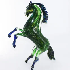 Cavallo in avventurina Scultura in vetro di Murano verde