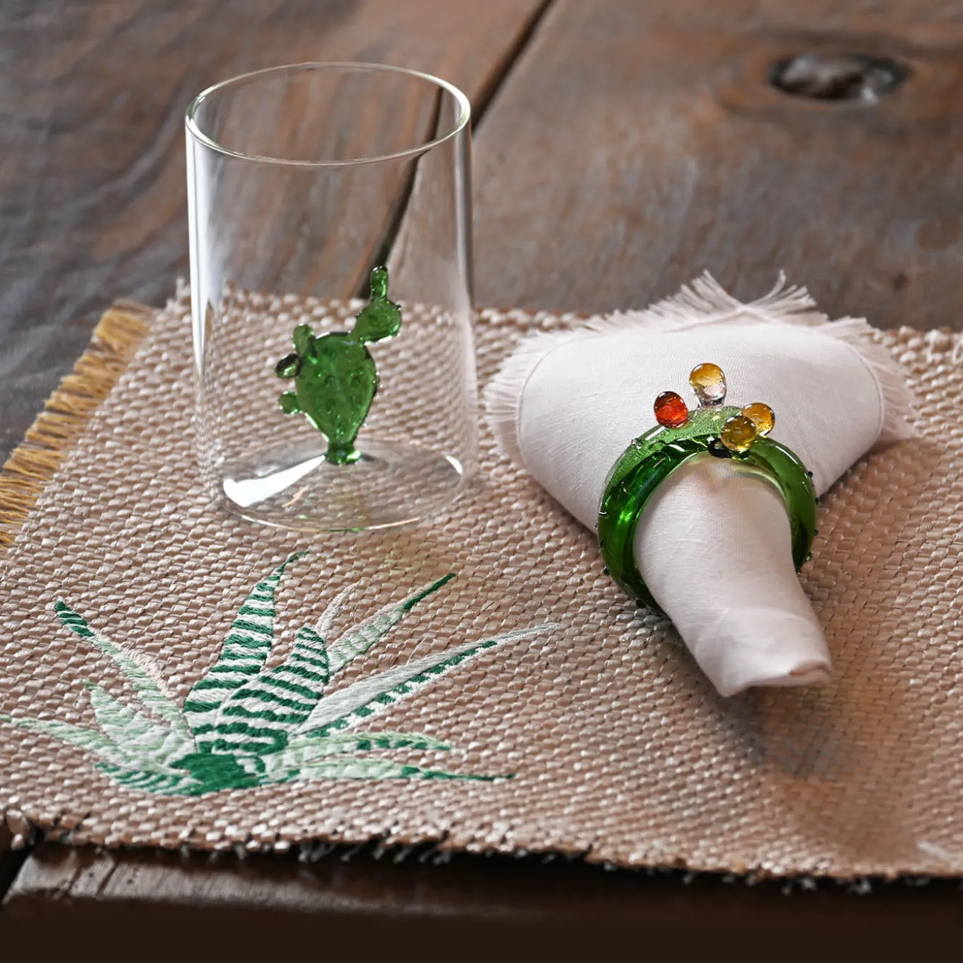 Cena per due Cactus Set di bicchieri e lino