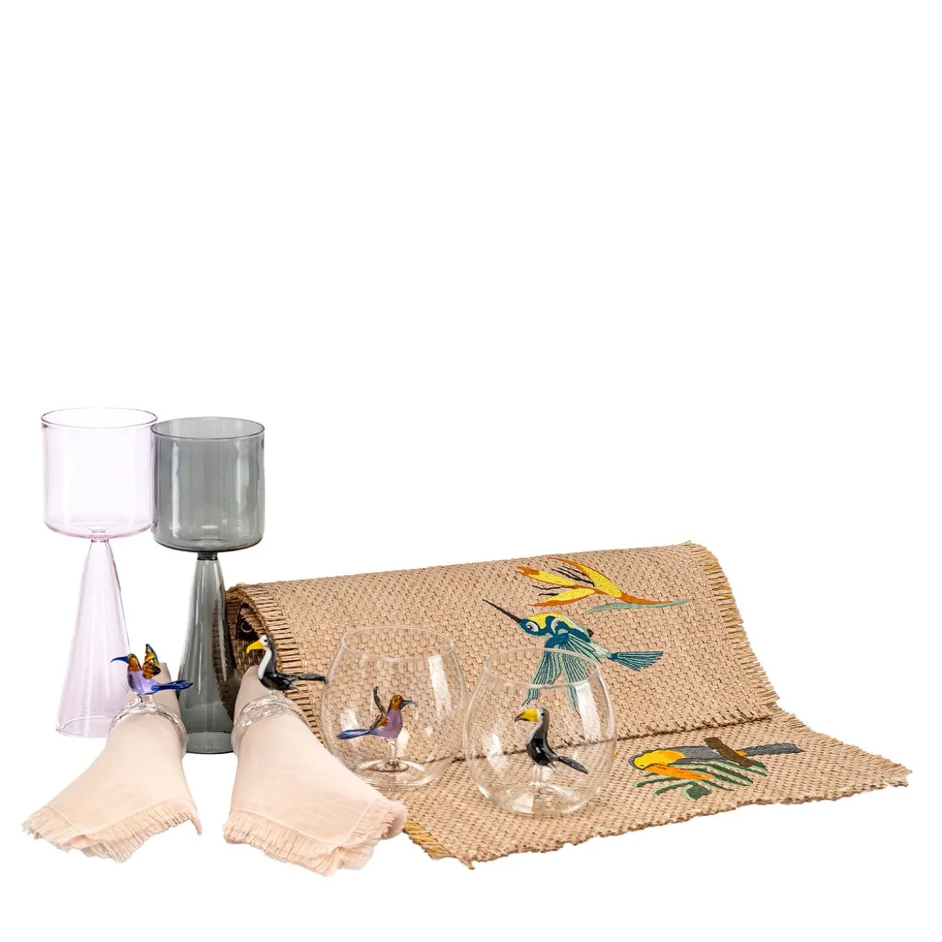 Cena per due: set di bicchieri e biancheria tropicale