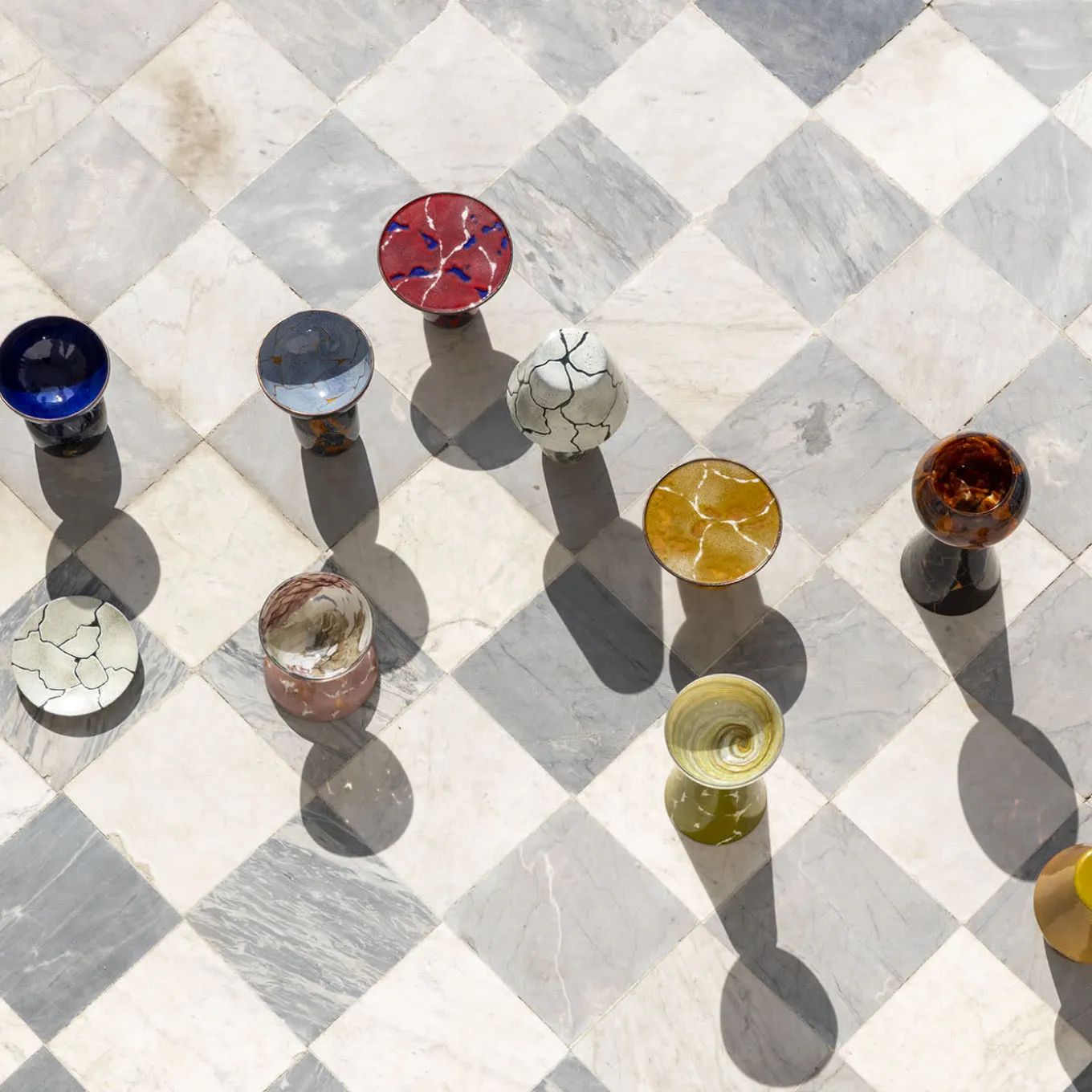 Centrotavola Alchimie in vetro di Murano con lapis blu