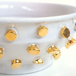 Centrotavola Tronchetti In Ceramica Dorata E Bianca