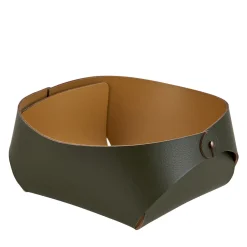 Cestino da portata in pelle Flora Olive e Mustard