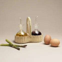 Cestino di vimini Petunia con ampolle di olio e aceto