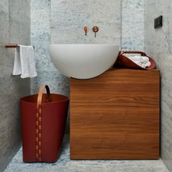 Cestino Helena in pelle Bordeaux e Cognac