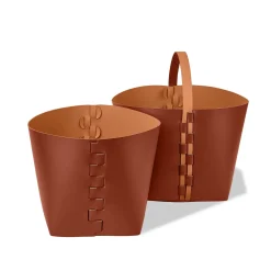 Cestino Helena piccolo in pelle Bordeaux e Cognac