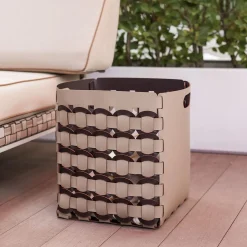 Cestino in pelle geometria cappuccino e cioccolato