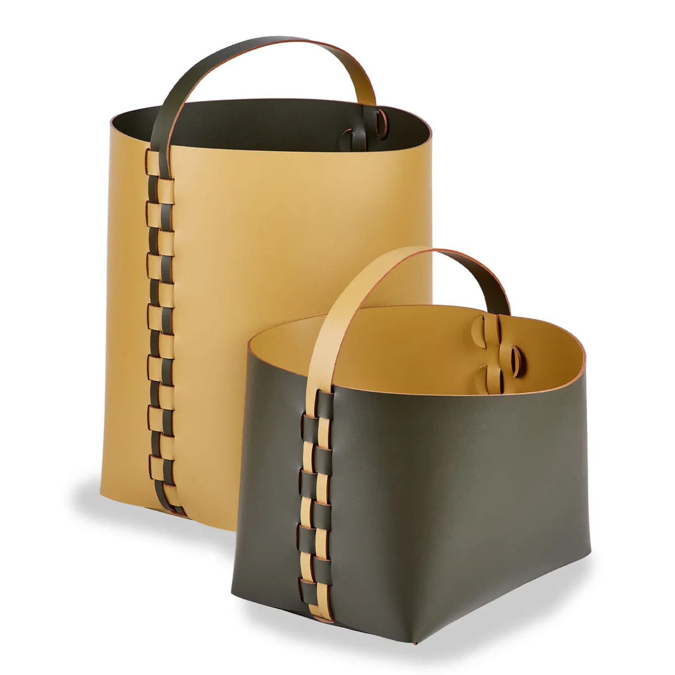 Cestino in pelle Helena senape e oliva