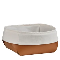 Cestino per il pane in pelle cognac con sacchetto di cotone rimovibile