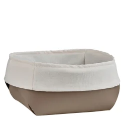 Cestino per il pane in pelle color cioccolato con sacchetto di cotone rimovibile