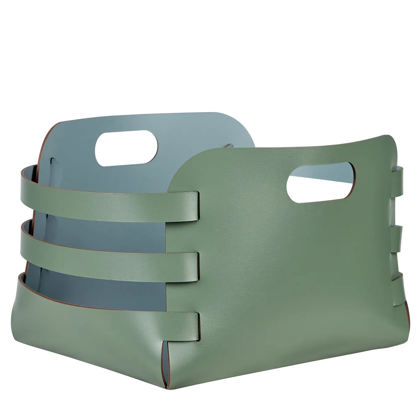 Cestino Riga in pelle Eucalipto e Azzurro