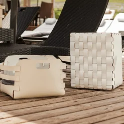 Cestino Riga in pelle Panna Cotta e Bianco