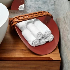 Cestino Riviera in pelle Cognac e Bordeaux