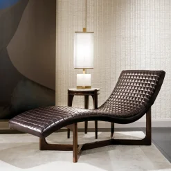 Chaise longue in pelle e mogano