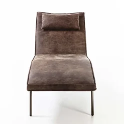 Chaise longue in pelle marrone vintage