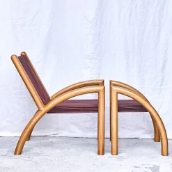 Chaise Okoume Legno e pelle marrone Chaise Longue