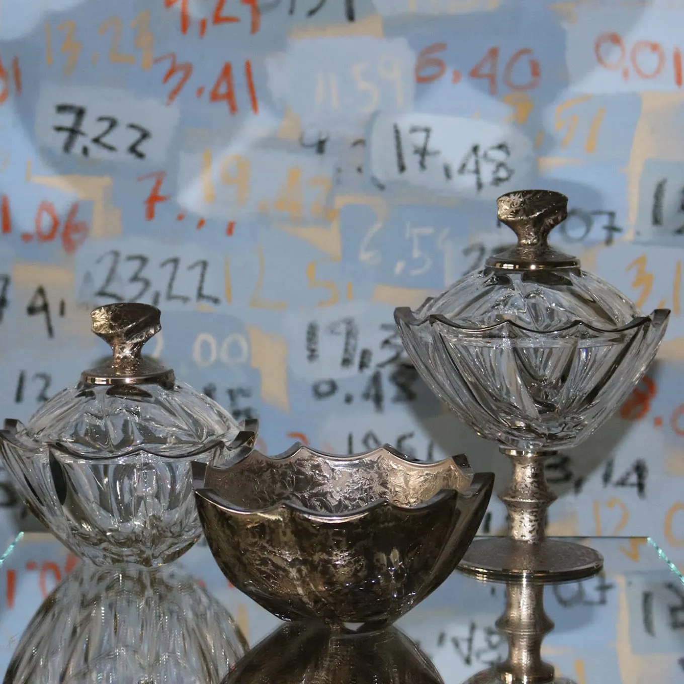 Ciotola Capriccio in platino e cristallo con coperchio