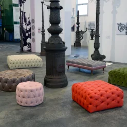 Collezione Malvina - Pouf quadrato grande bianco Capitonnè