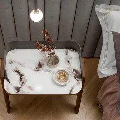 Comodino bavero effetto marmo bianco trinity