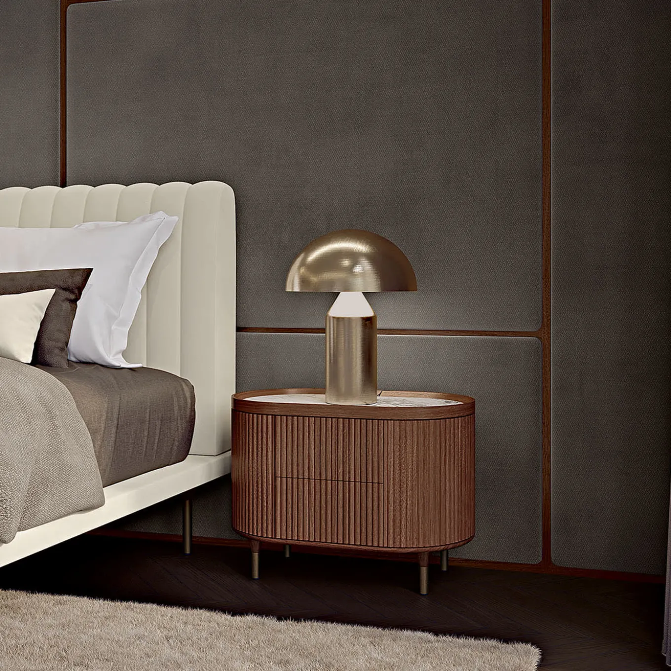 Comodino in noce canalizzato Opale