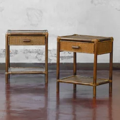 Comodino in Vimini e Bambù con 1 Cassetto