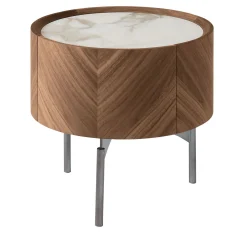 Comodino Opera in Noce Canaletto con Piano in Ceramica Calacatta