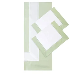 Completo Letto Eucalipto Verde e Bianco in Raso di Cotone