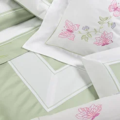 Completo Letto Eucalipto Verde e Bianco in Raso di Cotone