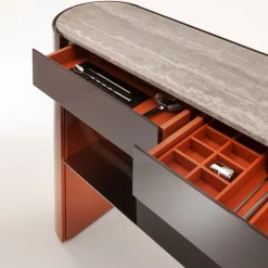 Console Collectionist con piano in marmo travertino grigio