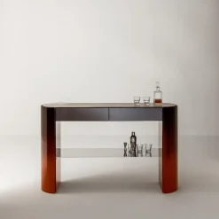 Console Collectionist con piano in marmo travertino grigio