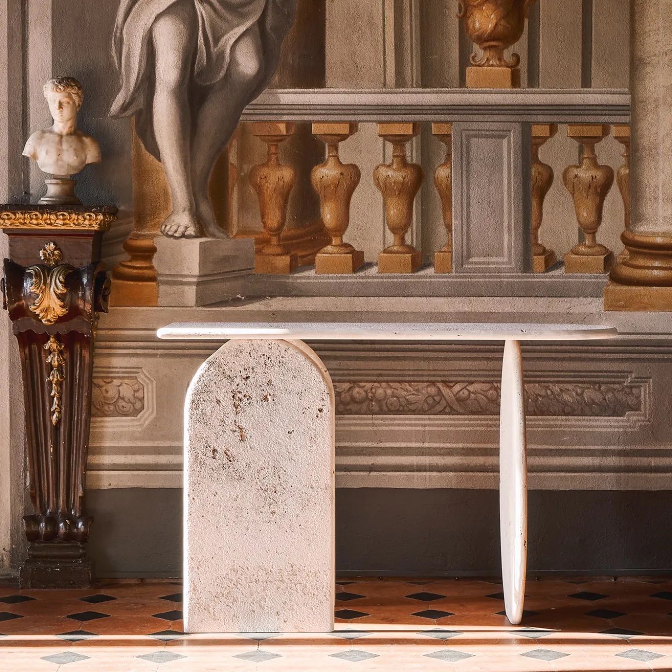 Console Roma Travertino in marmo con finitura grezza