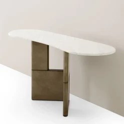Console Tetris con piano in marmo e gambe in legno laccato bronzo