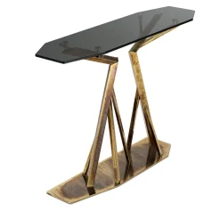 Consolle Acropora in Metallo Oro Antico con Piano in Vetro Bronzo