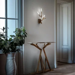 Consolle Acropora in Metallo Oro Antico con Piano in Vetro Bronzo