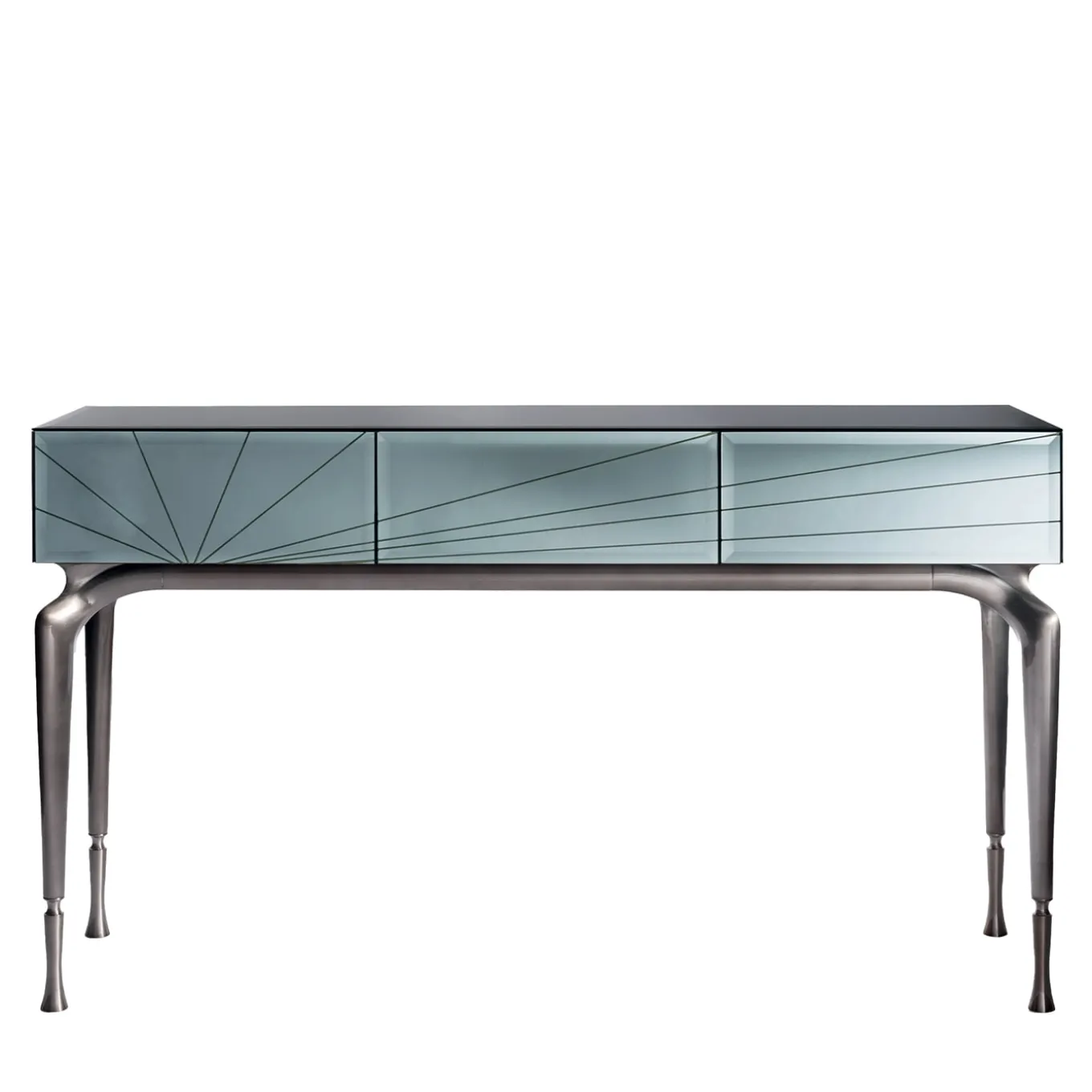 Consolle in vetro con specchio fumé e cassetti Aurora