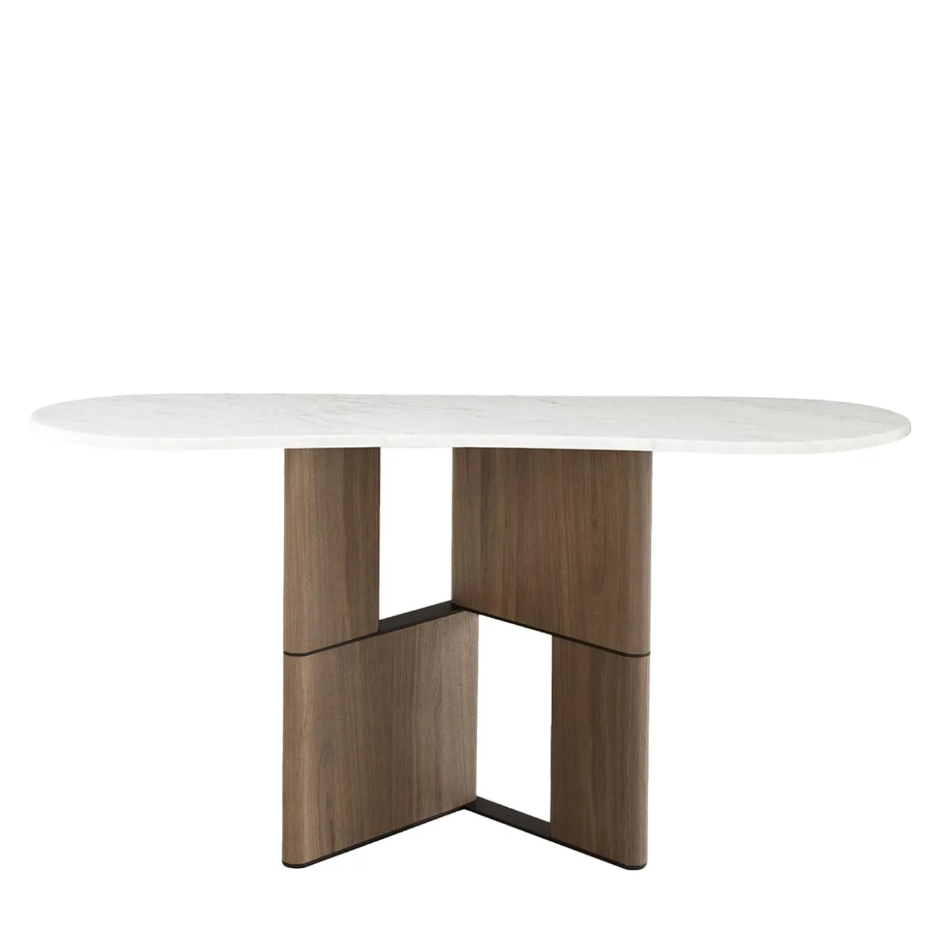 Consolle Tetris con piano in marmo e gambe in legno di noce canaletto