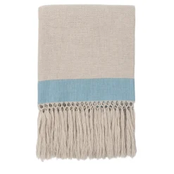 Coperta a frange con bande blu chiaro