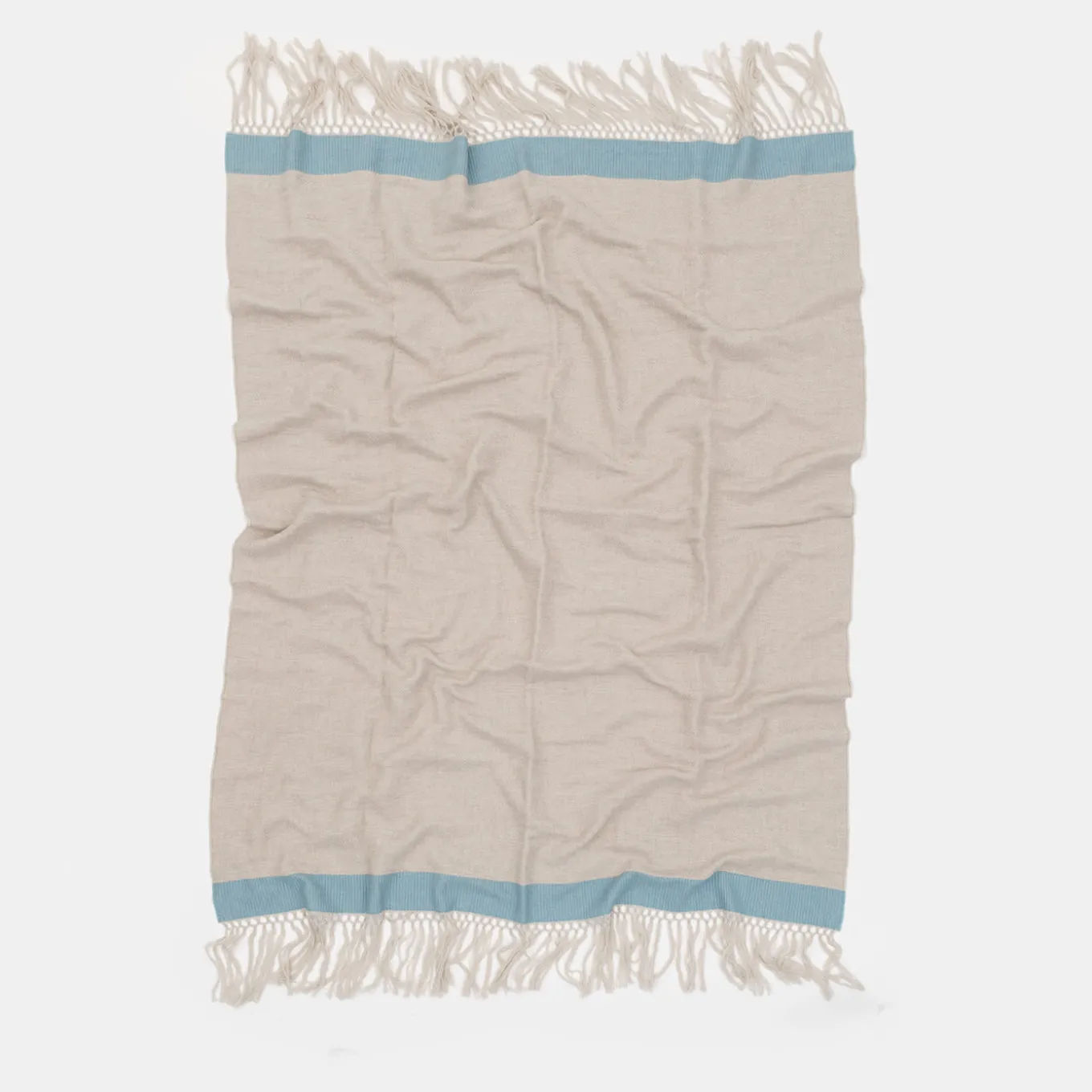 Coperta a frange con bande blu chiaro