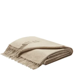 Coperta beige con frange in cashmere e seta