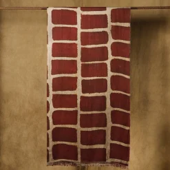 Coperta di lino di Scilla con motivo mattone-rosso e sabbia