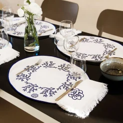 Corallo Blu Set di 2 tovagliette ricamate ovali