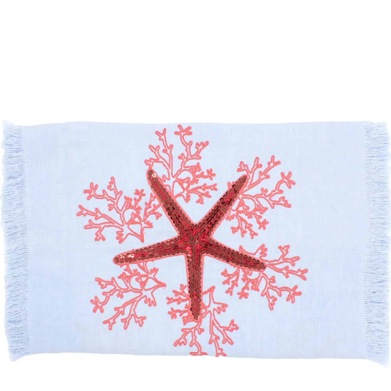 Corallo Rosa Runner azzurro con frange