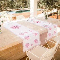 Corallo Rosa Runner bianco con frange