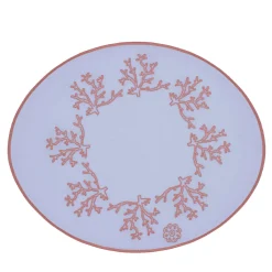 Corallo Rosa Set di 2 tovagliette ovali ricamate in lilla