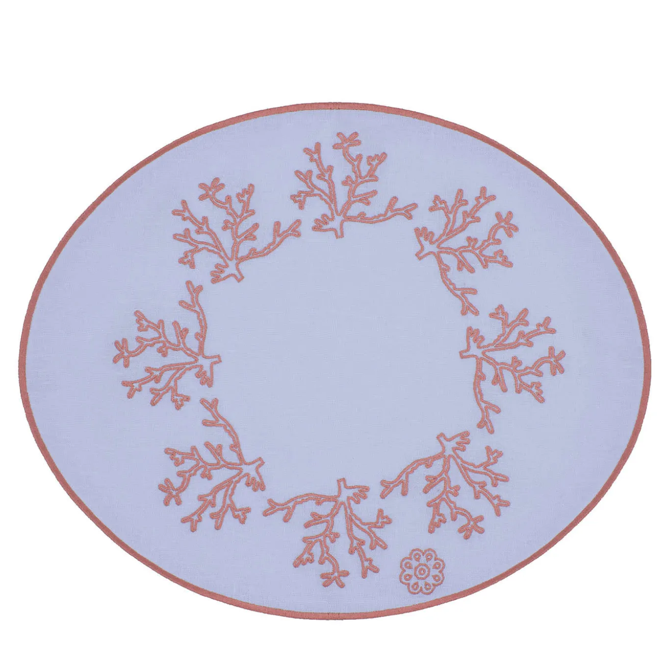 Corallo Rosa Set di 2 tovagliette ovali ricamate in lilla