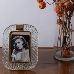 Cornice con Struttura in Ottone Lucido e Vetro a Torciglione Cristallo Trasparente