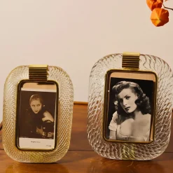 Cornice con Struttura in Ottone Lucido e Vetro a Torciglione Cristallo Trasparente